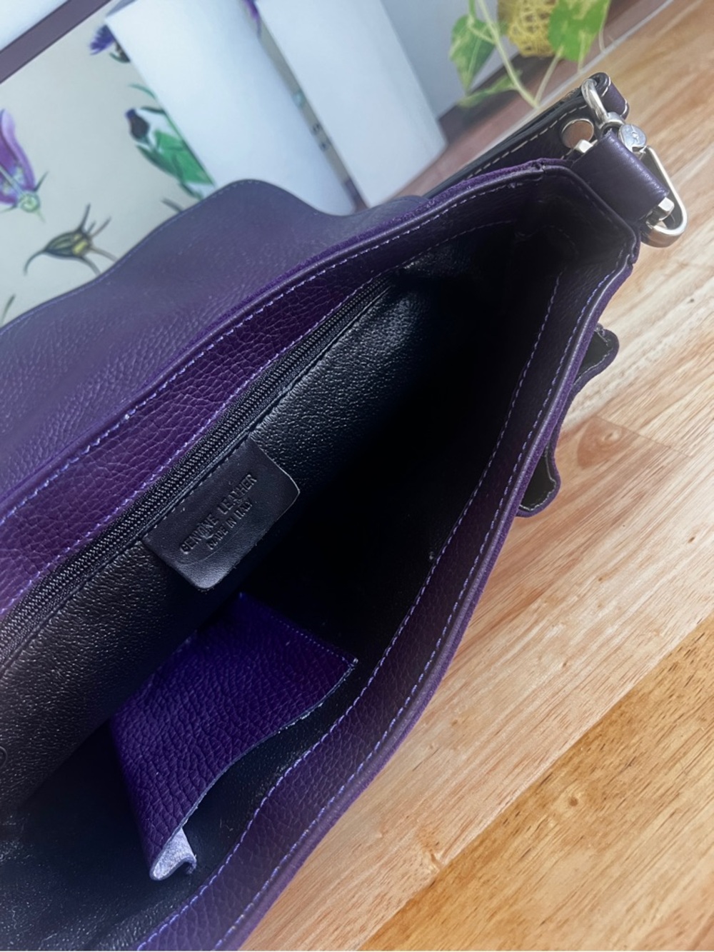 Vintage Purple Genuine Suede Leather Shoulder Bag Made In Italy - Picture 10 of 16
